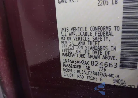 2010 Nissan Maxima S/Sv from USA, damaged, VIN 1N4AA5AP2AC824663